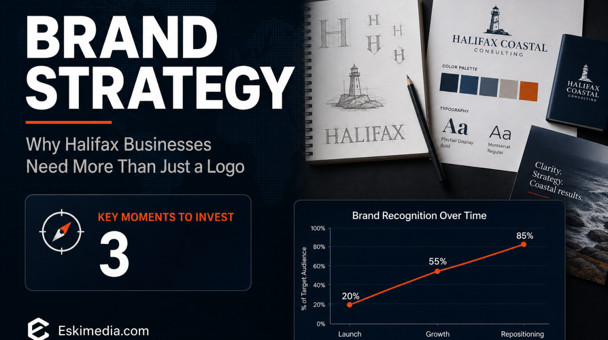 Dark banner titled Brand Strategy illustrating why Halifax businesses need more than a logo