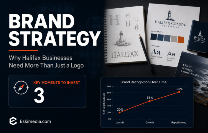Dark banner titled Brand Strategy illustrating why Halifax businesses need more than a logo