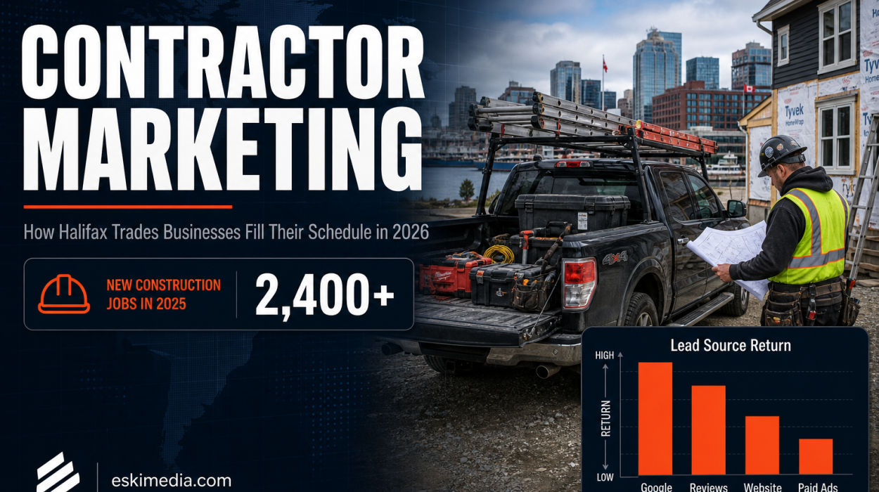Halifax contractor marketing guide covering Google Business Profile, reviews and website strategy to fill trades schedules with higher-value jobs, referencing 2,400 new Halifax construction jobs added in 2025