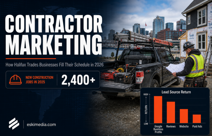 Halifax contractor marketing guide covering Google Business Profile, reviews and website strategy to fill trades schedules with higher-value jobs, referencing 2,400 new Halifax construction jobs added in 2025