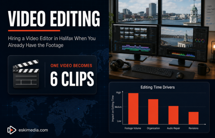 Guide to hiring a video editor in Halifax to turn unused raw footage into finished videos, showing how one existing video can be recut into six social media clips
