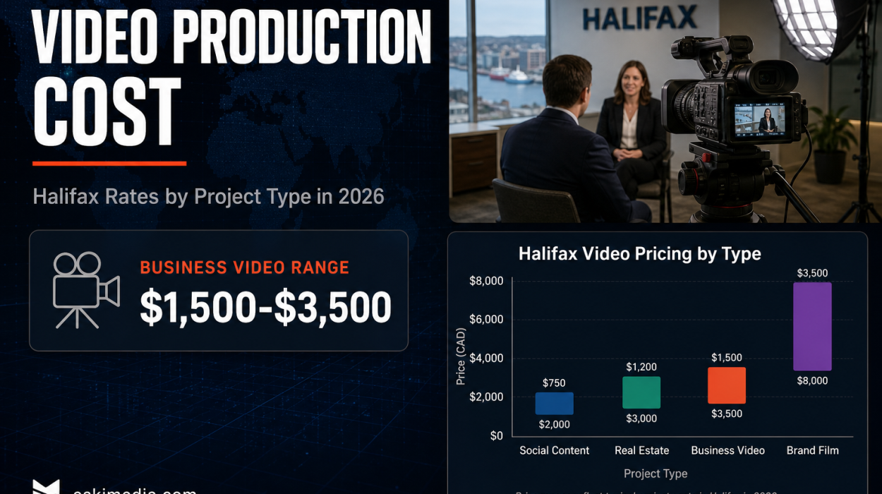 Halifax video production cost guide for 2026 showing price ranges from social content to brand films, with business and service videos running $1,500 to $3,500