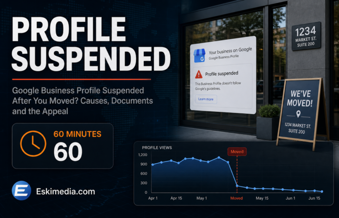 A business profile suspension after a company move, with document and appeal timing details for Google Business Profile recovery.