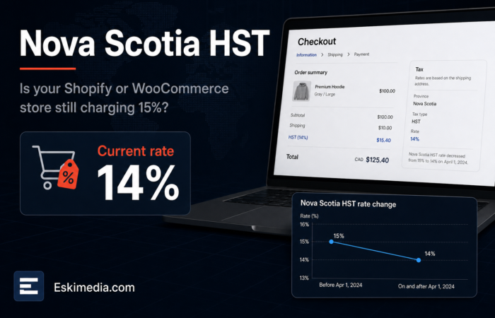 Online store owners in Nova Scotia may still be charging 15% HST instead of the updated 14% rate on taxable sales shipped to the province.