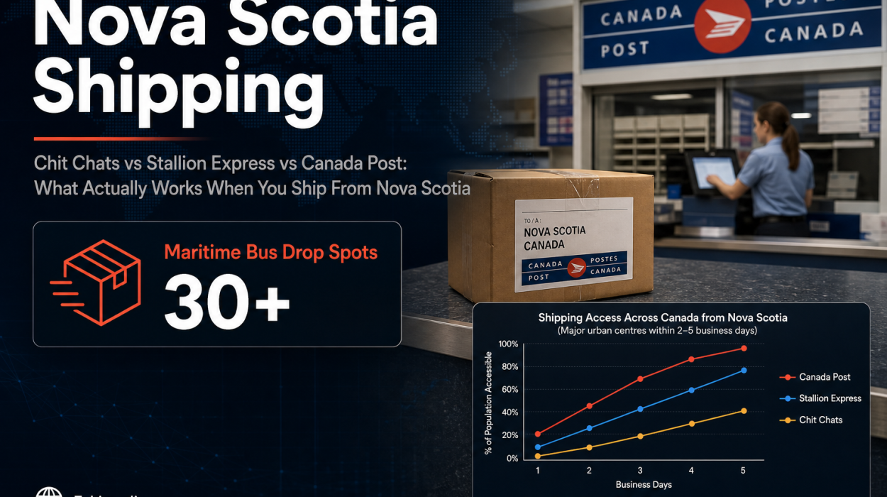 Shipping comparison for Nova Scotia online sellers, focusing on Canada Post, Chit Chats, and Stallion Express availability, drop-off options, and real shipping costs.