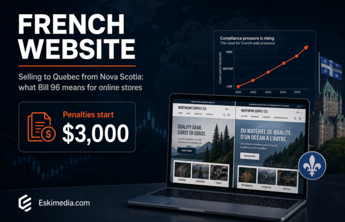An article about whether a Nova Scotia online store selling into Quebec needs a French website under Bill 96, including the compliance risk, labels, and Quebec market considerations.